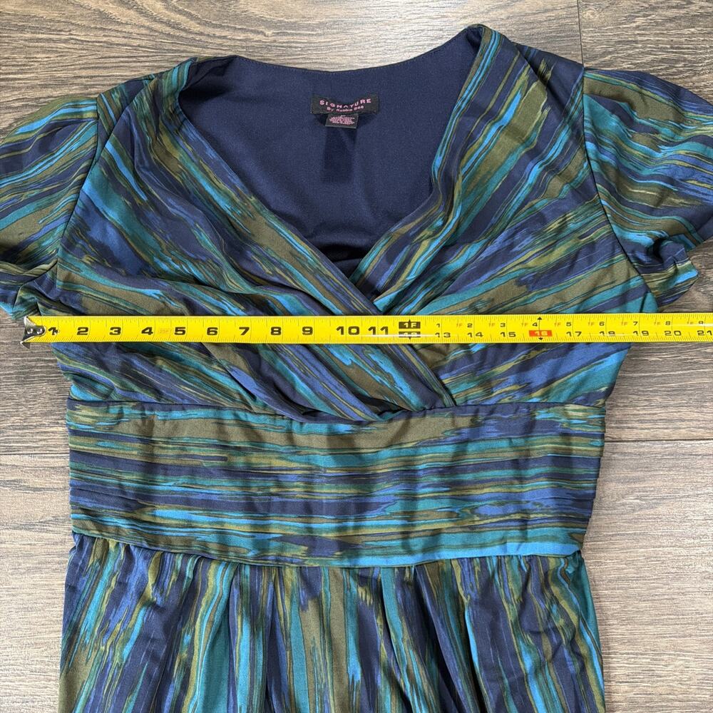 Vintage Y2K Signature by Robbie Bee Sz 1X Blue Teal Abstract Surplice Dress - Picture 6 of 10